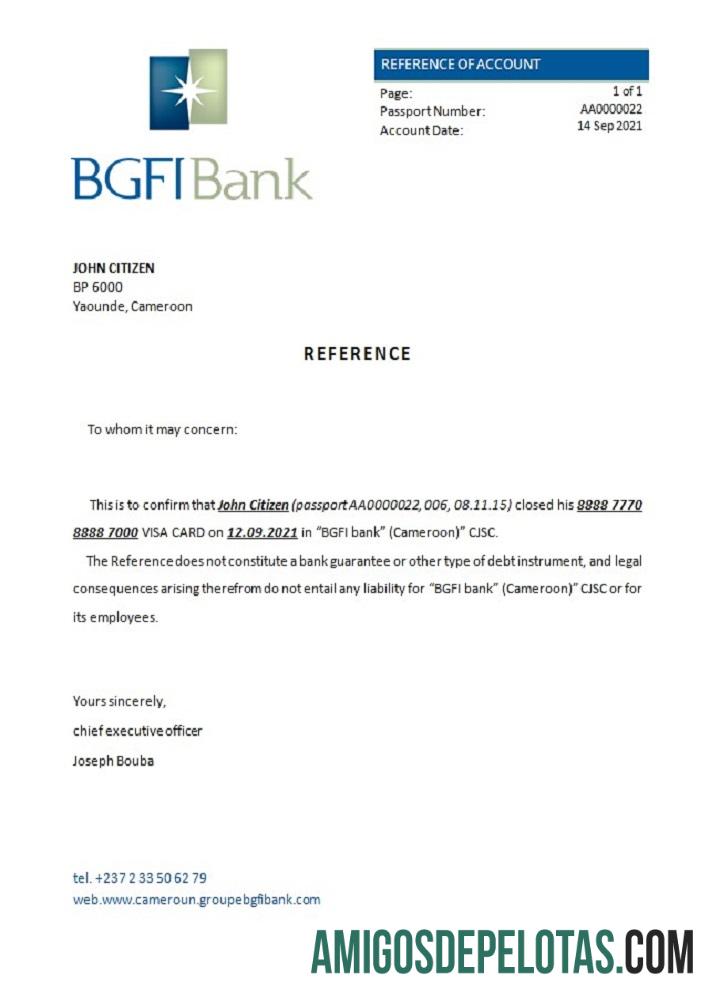Referência de fechamento do BGFI Bank Bonapriso de Camarões amostra